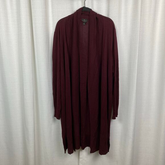 Worthington Burgundy Red Open Front Longline Cardigan Sz.2X - Picture 1 of 9